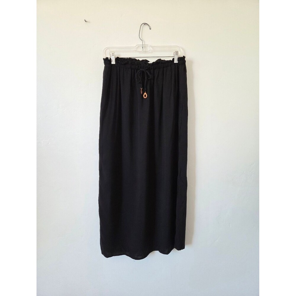 Classic Concepts Black Maxi Skirt Viscose Side Slit Vacation Tropical Resort L